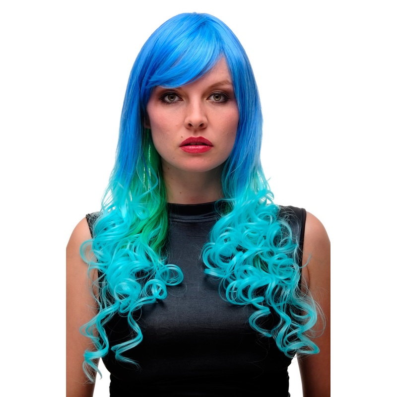 Extravagant Lady wig Cosplay Turqouise Blue Green very long curls GF-W2174