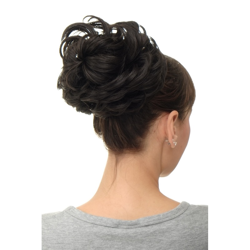 Hairpiece Hairbun Top Knot Bun Hair Rose Bushy Dark Brown Q840-3
