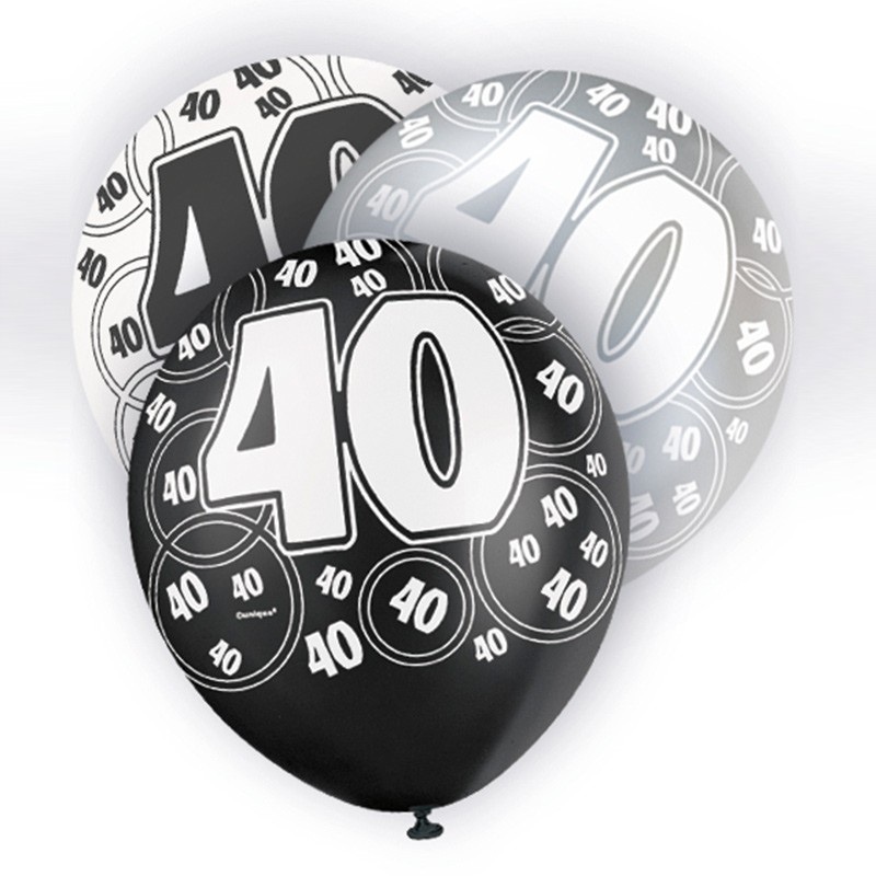 Mix of 6 40th birthday balloons black