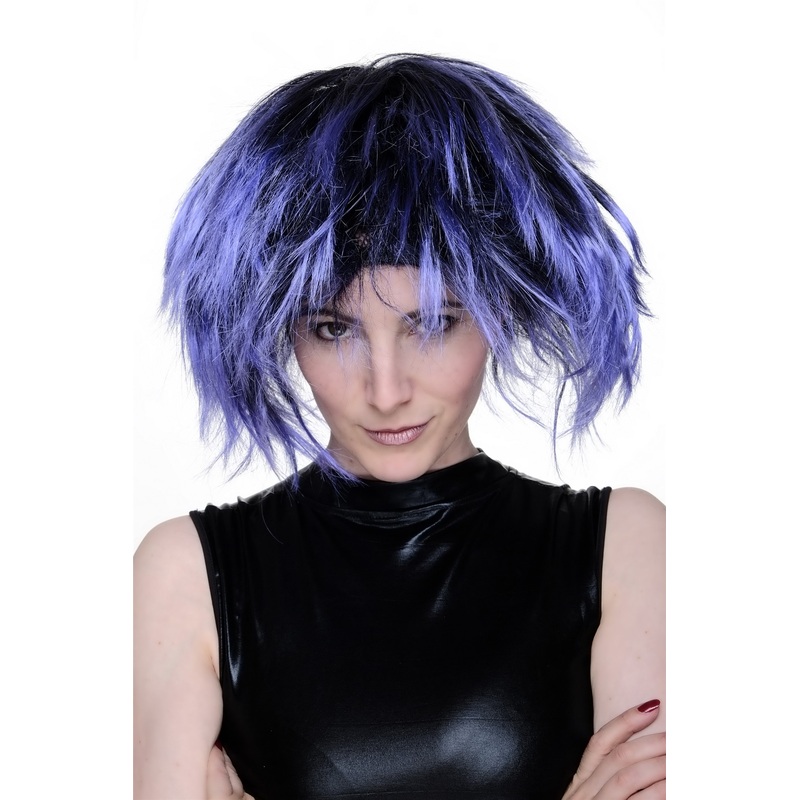 Party Wig Halloween Men Women Blue Black Punk Wave 80s Disco Spikey Hair PW0078