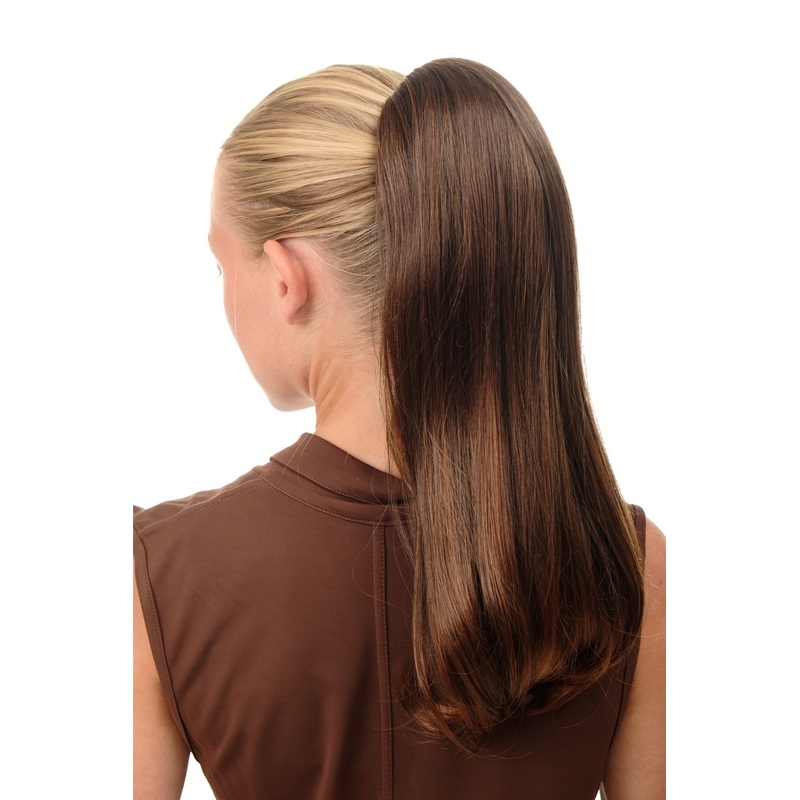 Ponytail Hairpiece extension long straight but voluminous chestnut brown BRO-525