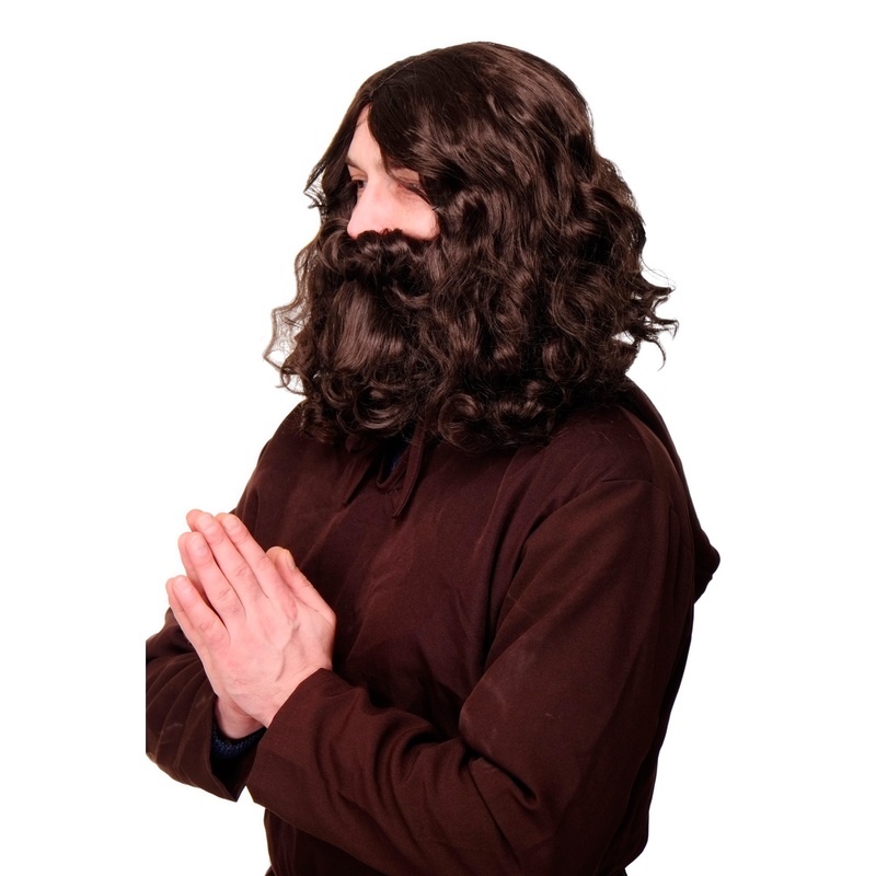 Wig & Beard set Halloween brown Moses Prophet Messiah Hippy Hipster Monk WIG005-HK5
