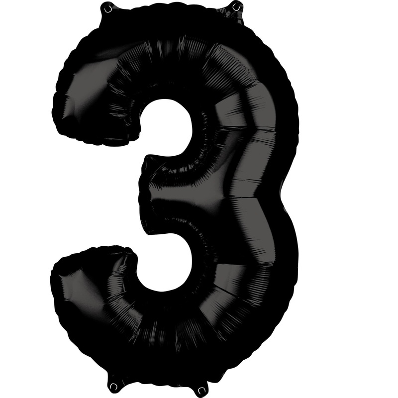 Black number 3 balloon 66cm