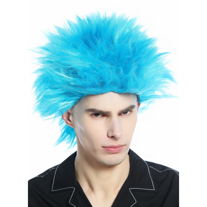 Halloween Carnival wig men women 80s punk waved teased blue CW-030-PC40