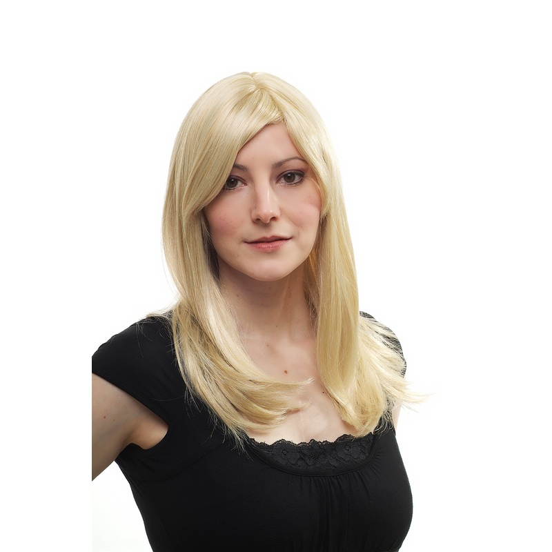 Lady wig chic bright blonde straight medium length side parting 3120-611