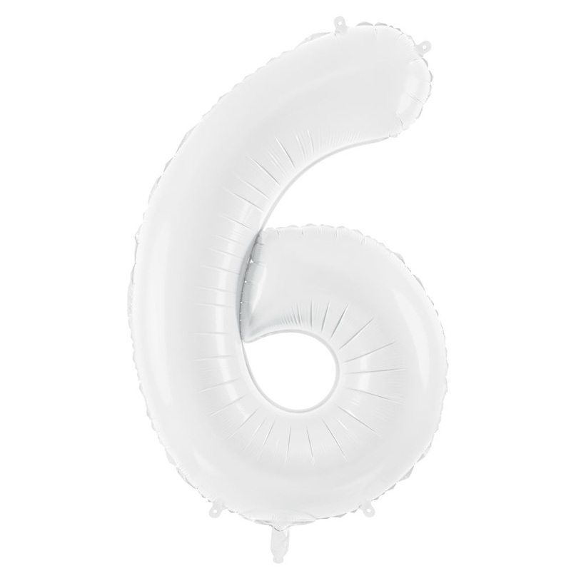 Number 6 White Number Foil Balloon 86cm