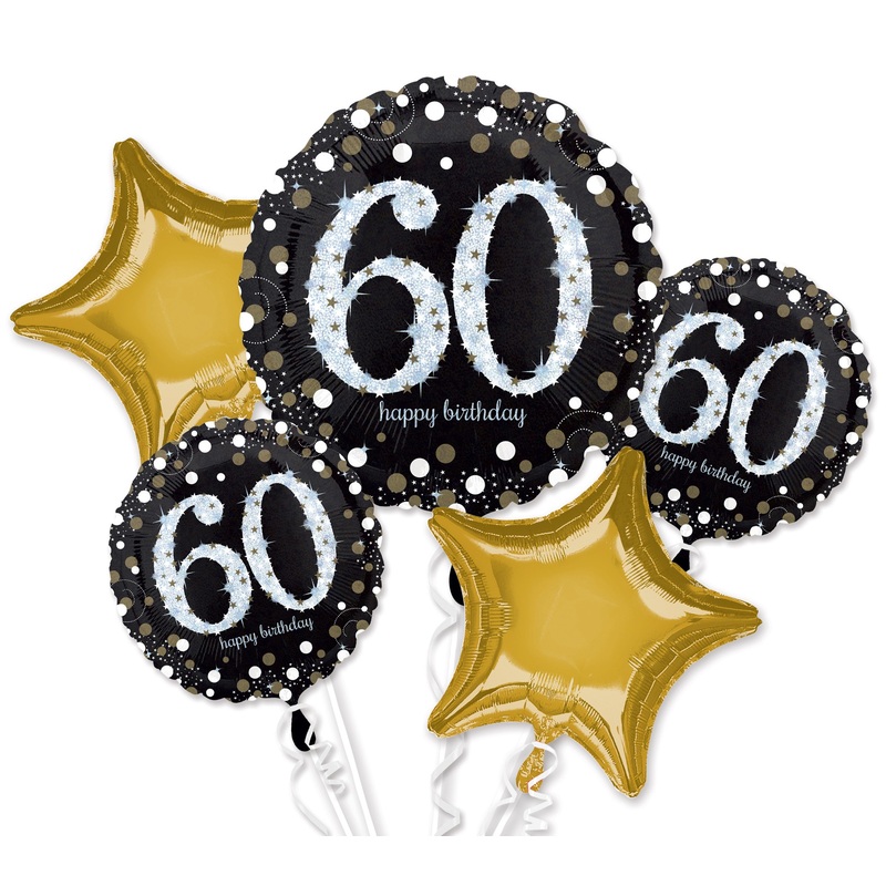 Golden 60th birthday balloon bouquet