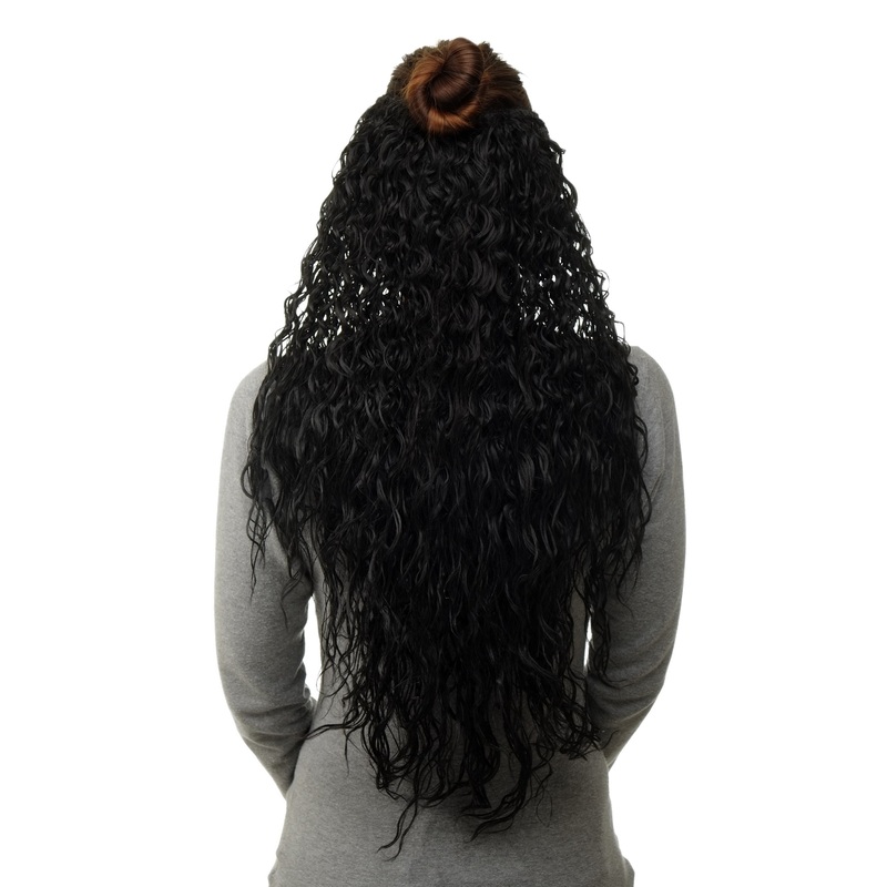 Half Wig Clip-In Extension very long curled curls oily wet-look black H9311
