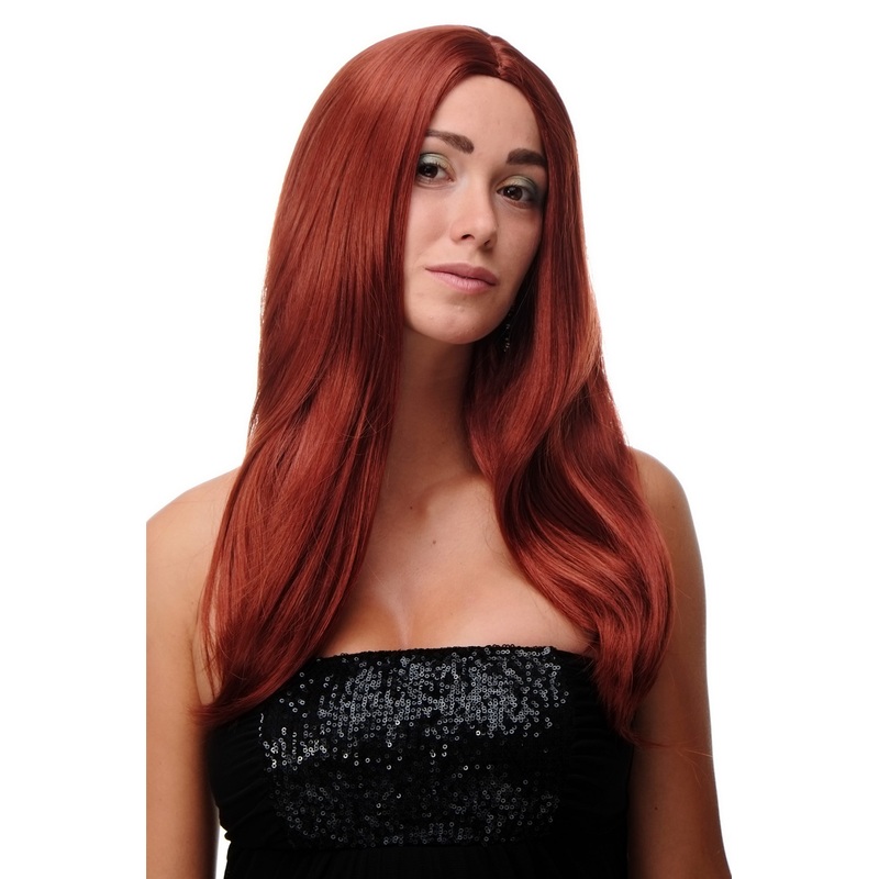 Lady wig women long straight beautiful middle parting dark red SA-151