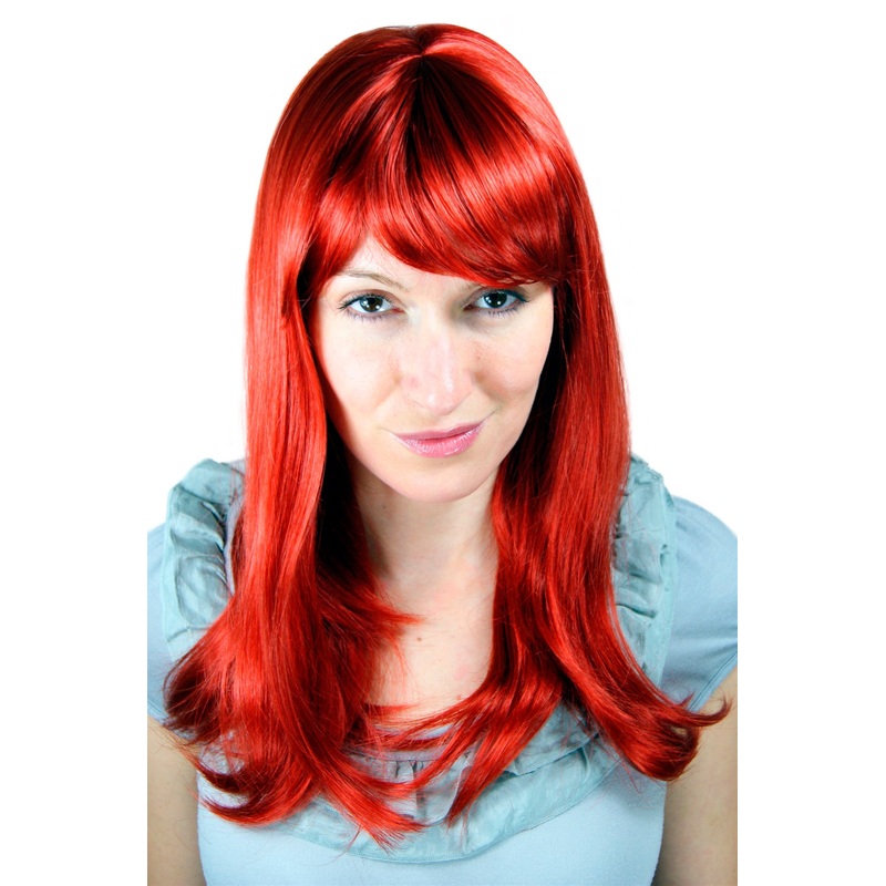 Lady women wig straight medium length fringe ruby red fringe 6310