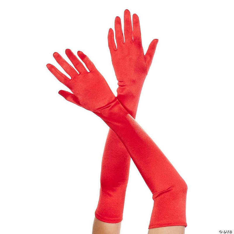 Music Legs 452-RED Extra Long Satin Gloves – Red