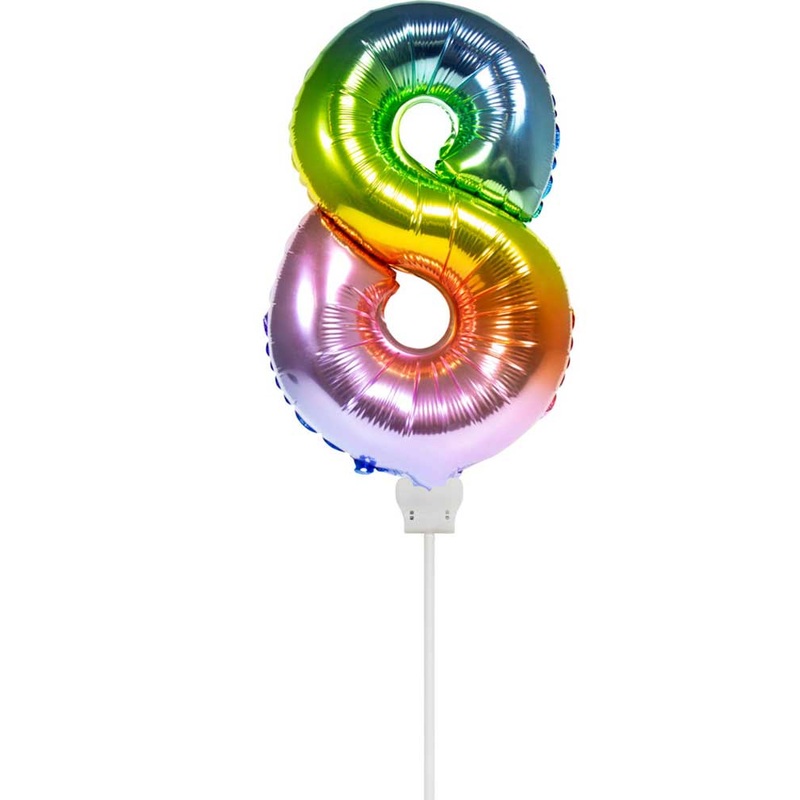 Rainbow number 8 stick balloon 36cm