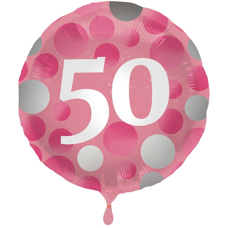 50th birthday glossy pink foil balloon 45cm