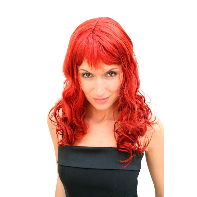 Lady Wig long red fringe slightly curled Hollywood Diva Femme Fatale LM-142