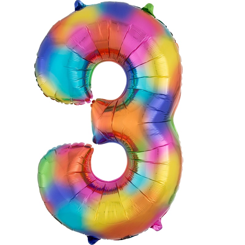 Rainbow number 3 foil balloon
