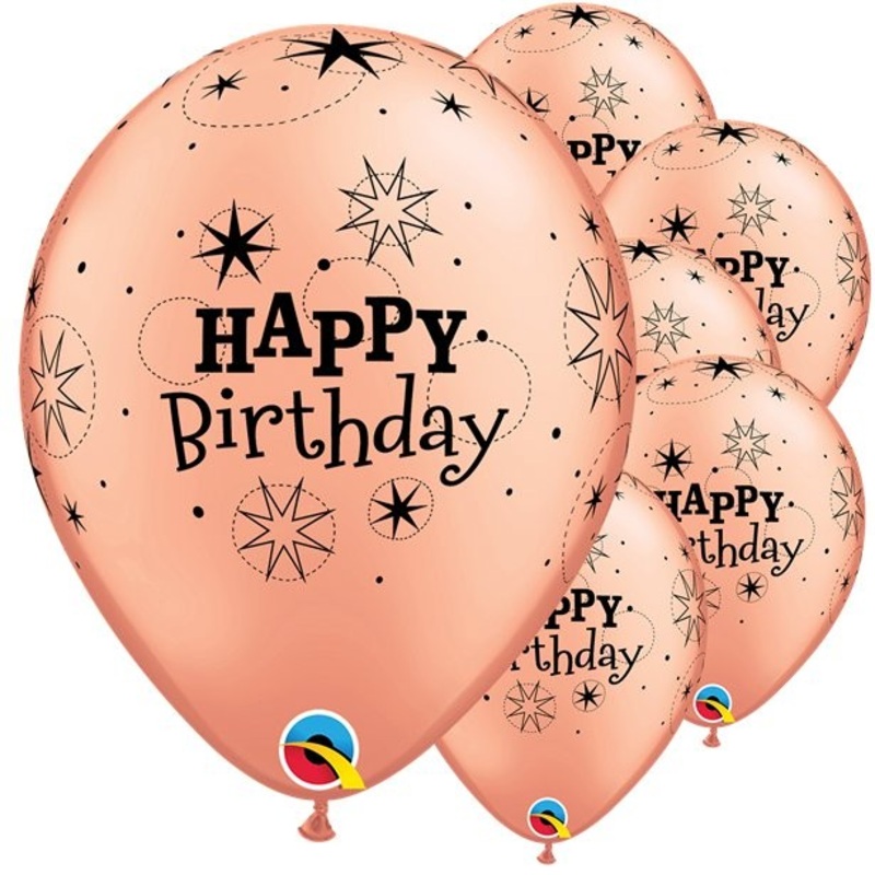 6 Happy Birthday Star latex balloons rose gold 28cm