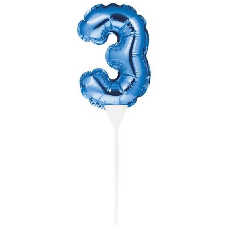 Blue number 3 balloon cake topper 13cm