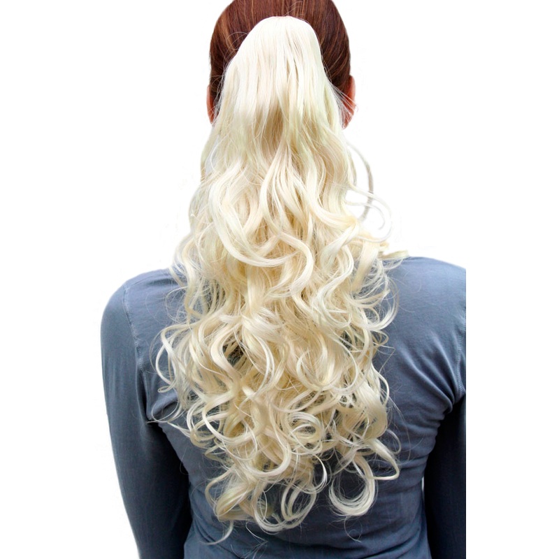 Hairpiece Ponytail medium length curls curled Butterfly Clip-on platinum C128