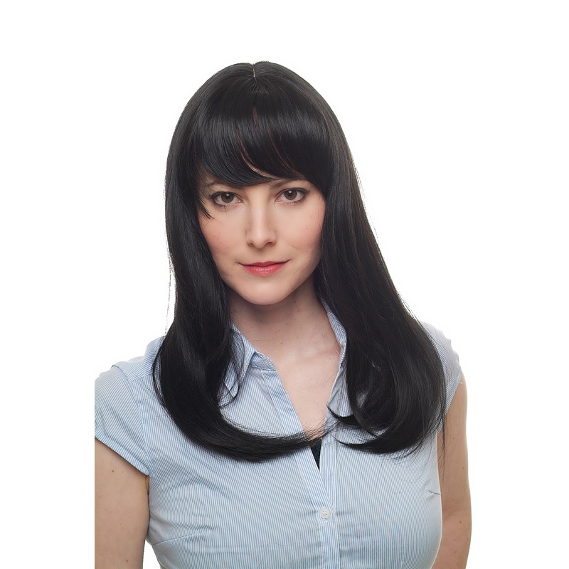 Lady women wig long straight sevy layered long fringe black Gothic 9250