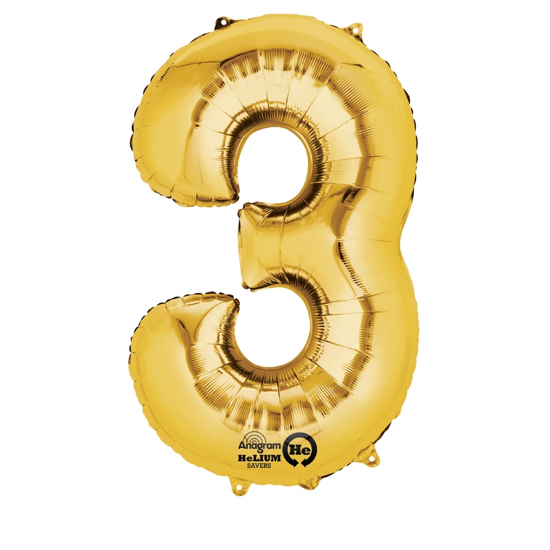 Number balloon 3 gold 88cm