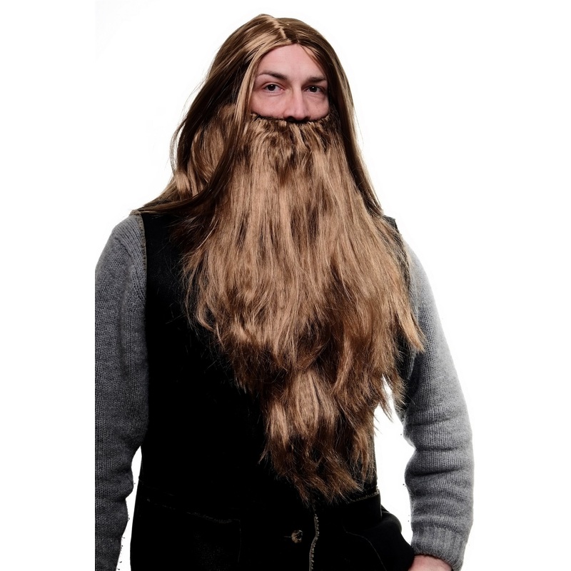Party Halloween Long Beard & Wig set Brown Wizard Biker Barbarian PW0210-P8