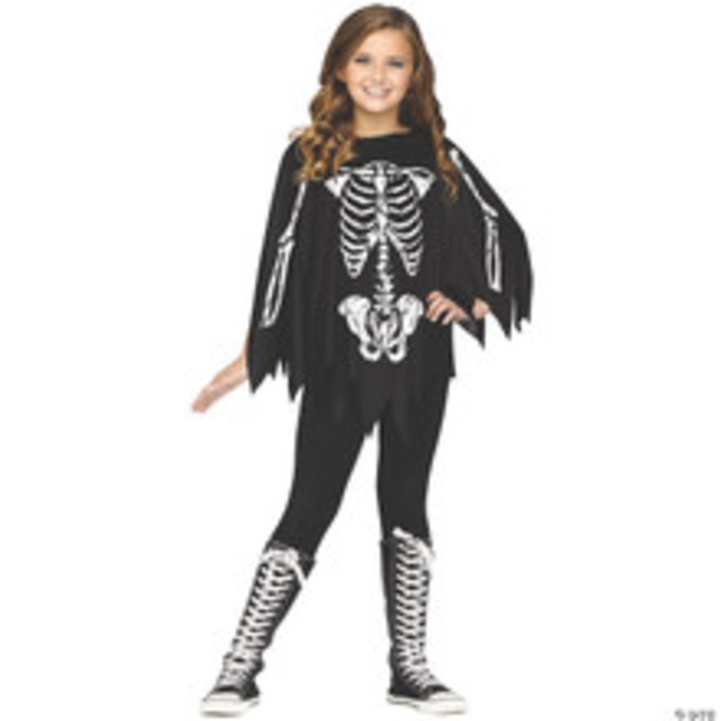 Womens & Girls Skeleton Poncho Costume