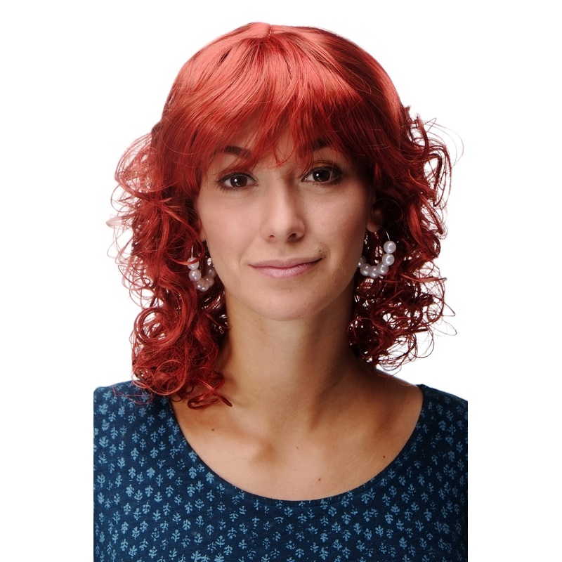 Cute Lady Wig Romantic Curls fringe parted shoulder length fiery red MC008-136
