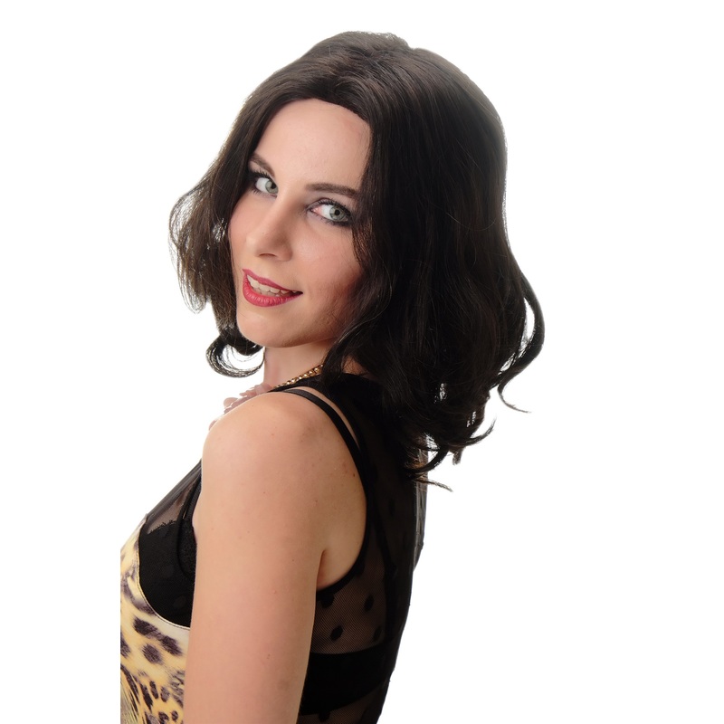 Lady wig 100% Human hair medium length not dyed middle-parting wavy BHH-10