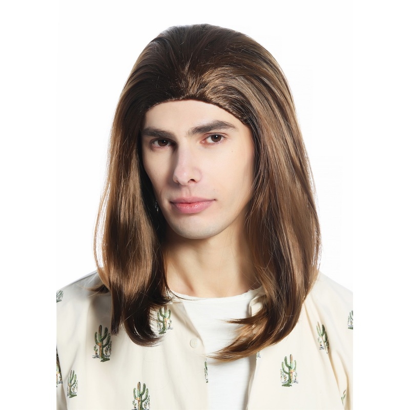Wig men women medium shoulder length smooth light brown Gigolo handsome CW-047