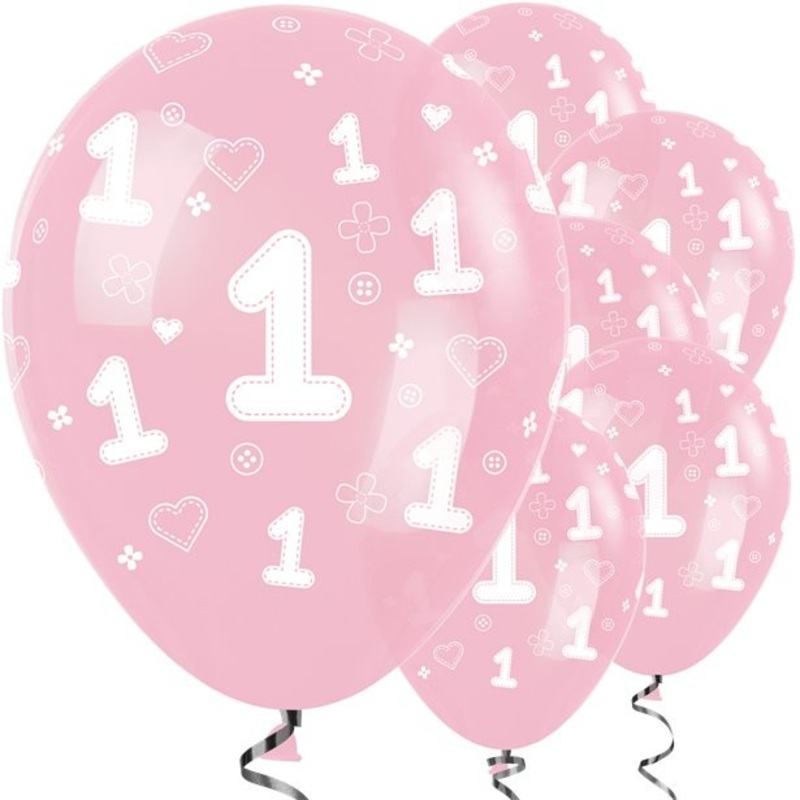 25 First Birthday Girl balloons pink 30cm