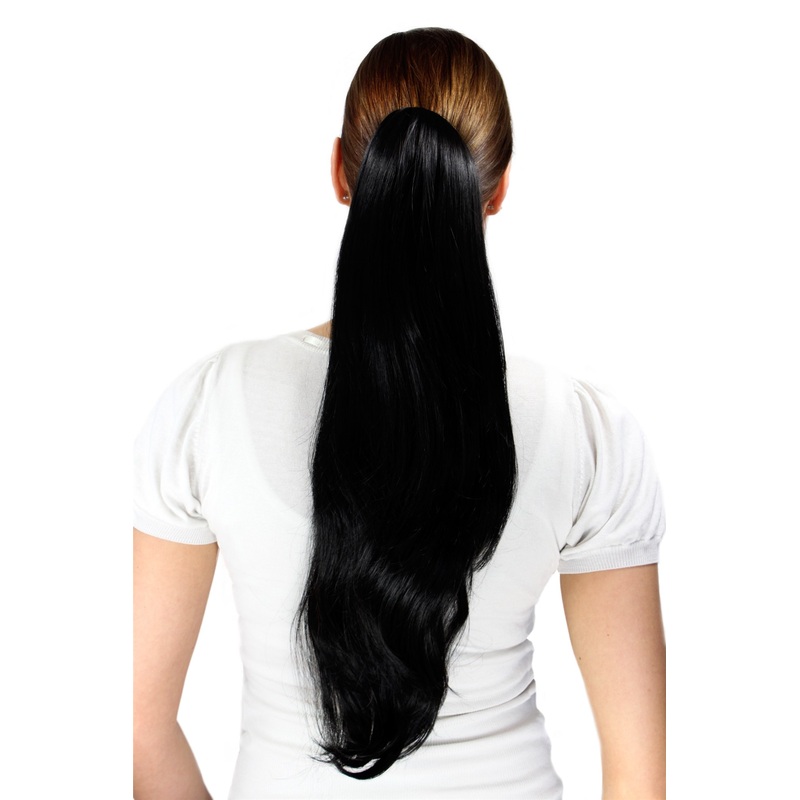 Hairpiece Ponytail Extension extremely long straight layered black T116-1B