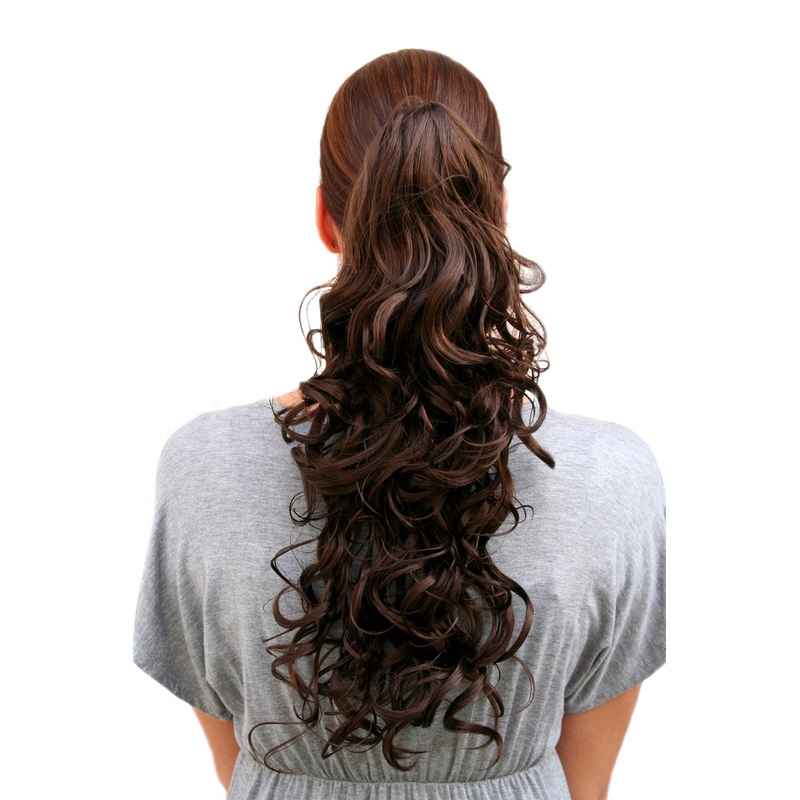 Hairpiece Ponytail medium length curls curled Butterfly Clip-on brown C128