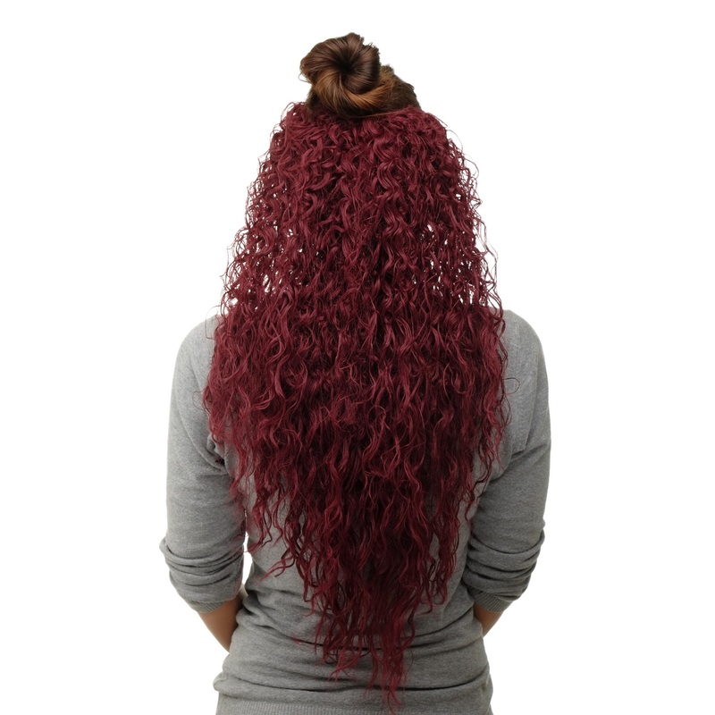 Half Wig Clip-In Extension very long curly curls oily wet-look garnet red H9311