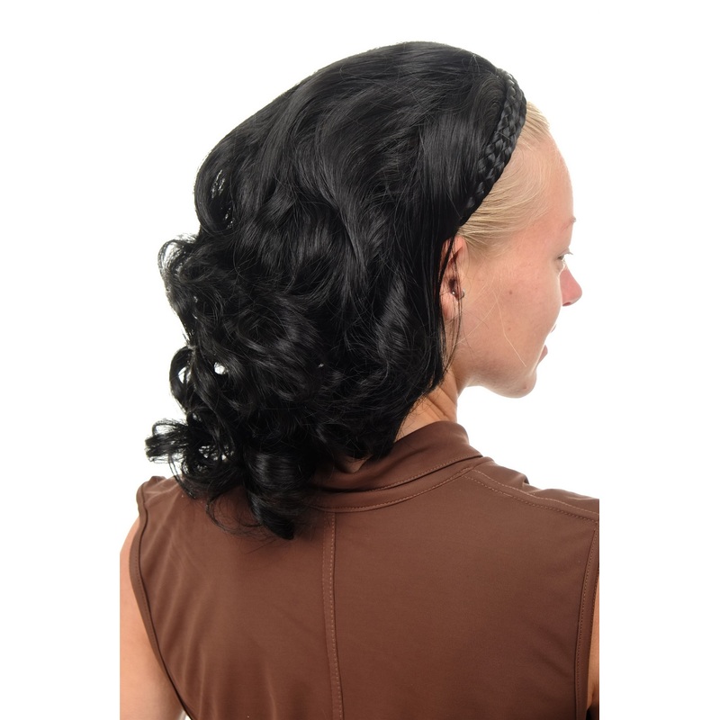 Halfwig Hairpiece braided hair circlet medium length wavy curled black 90604