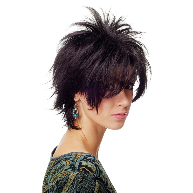Lady woman wig short retro spiky 80s style teased Wave Punk off black BLUE144