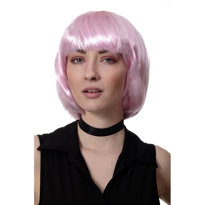 Lady Women Party Wig Halloween Bob fringe full short bright pink disco LM-479