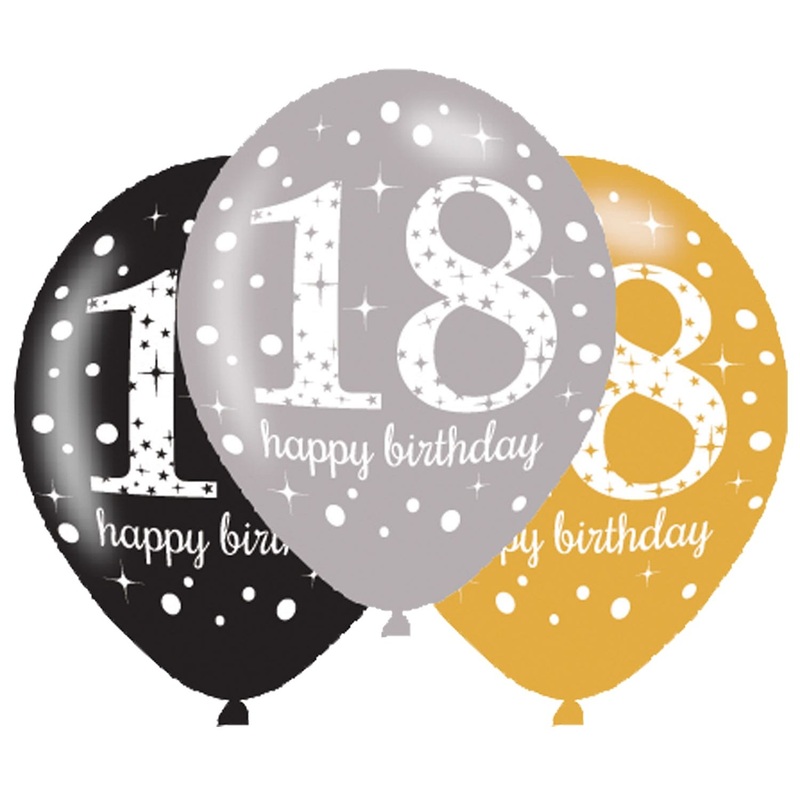 6 golden 18th birthday balloons 27.5cm