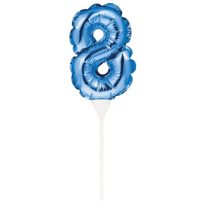 Blue number 8 balloon cake topper 13cm