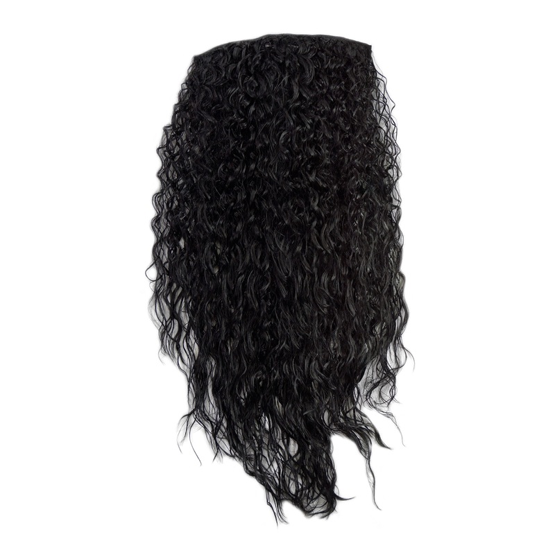 Half Wig Clip-In Extension very long curled curls oily wet-look deep black H9311
