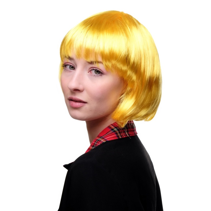 Party Halloween Disco lady women wig Bob fringe bangs short sexy yellow PW0114