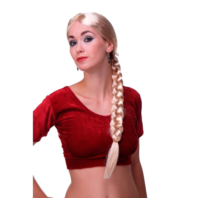 Women Party Wig Rapunzel long braided braid Maid Gold Mary blonde Per-P02