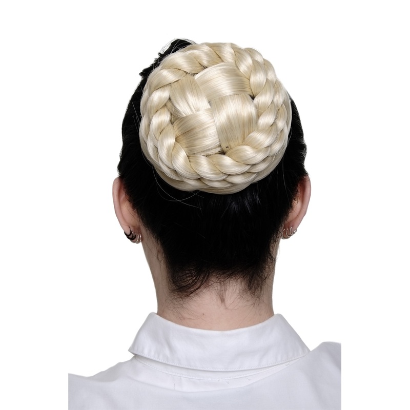 Elaborately styled Hairbun Topknot Bun traditional blond mix highlights TC2041-24BT613