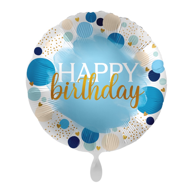 Foil Balloon Birthday Blue Dots 45cm