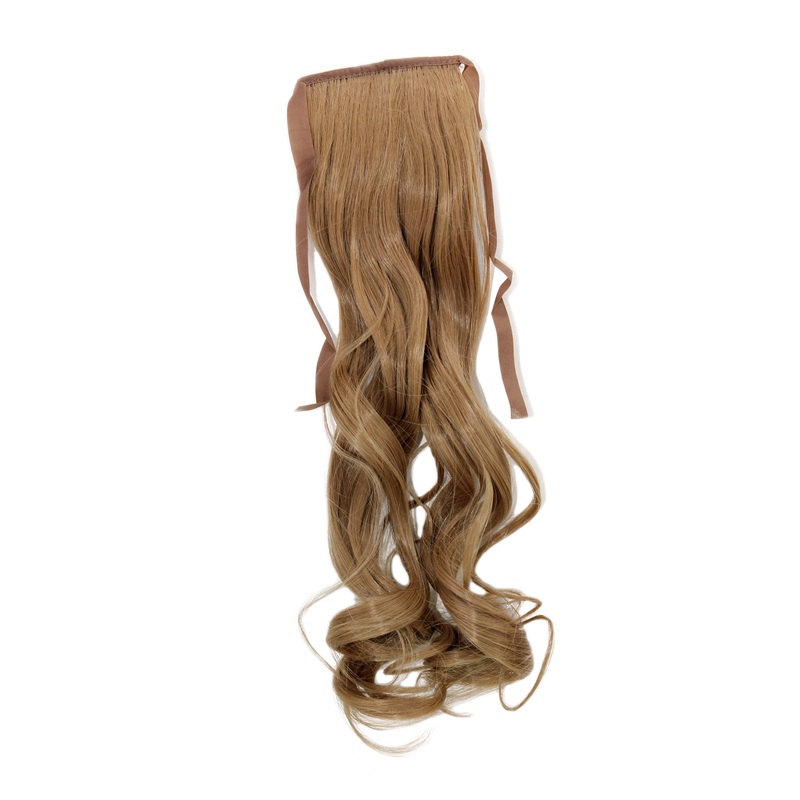Hairpiece slim Ponytail Pigtail Ash Blonde Wavy Ribbon + Clip Fastener YZF-TC18-22