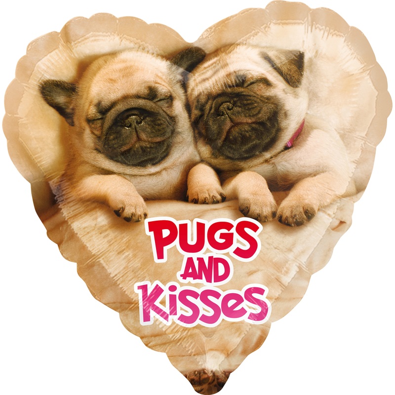 Heart foil balloon pugs and kisses