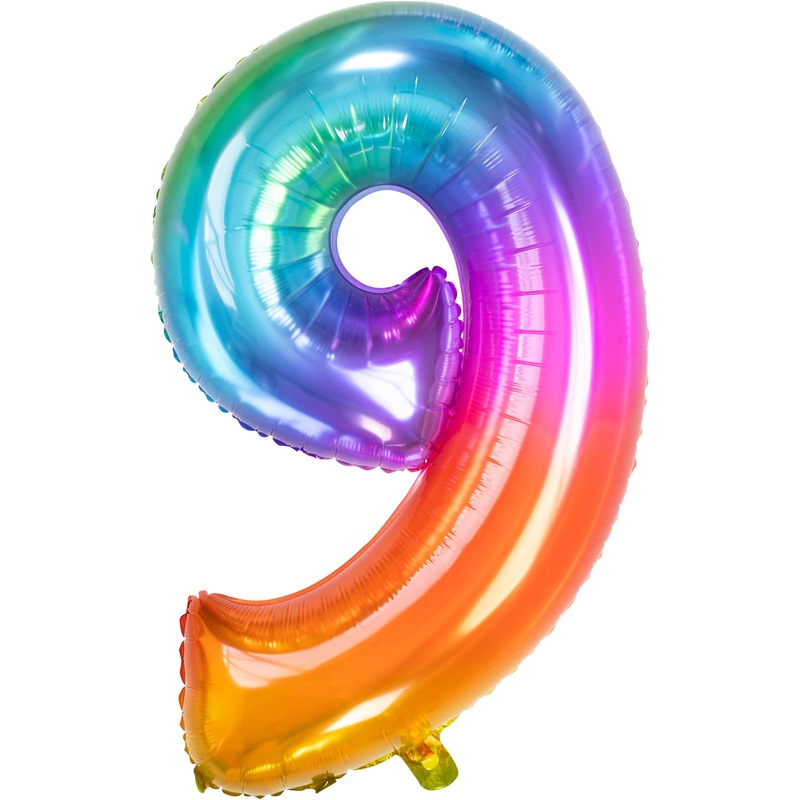 Number 9 Super Rainbow Foil Balloon 86cm