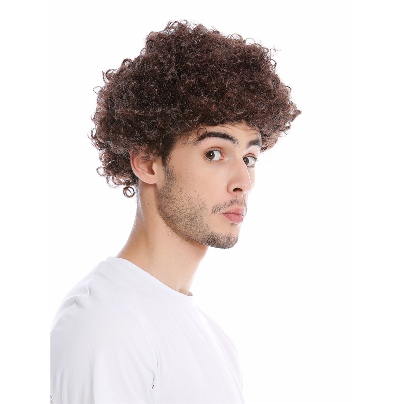 Wig Men Women Halloween Fool Foolish frizzy curls curled short afro brown PW0186