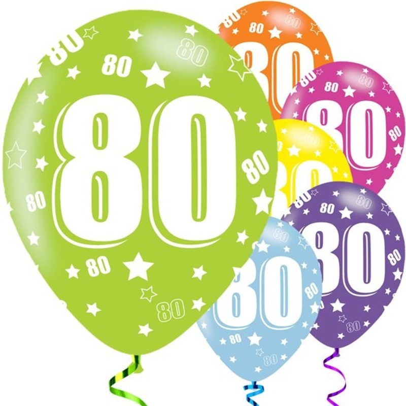 6 Holo 80th Birthday balloons 28cm