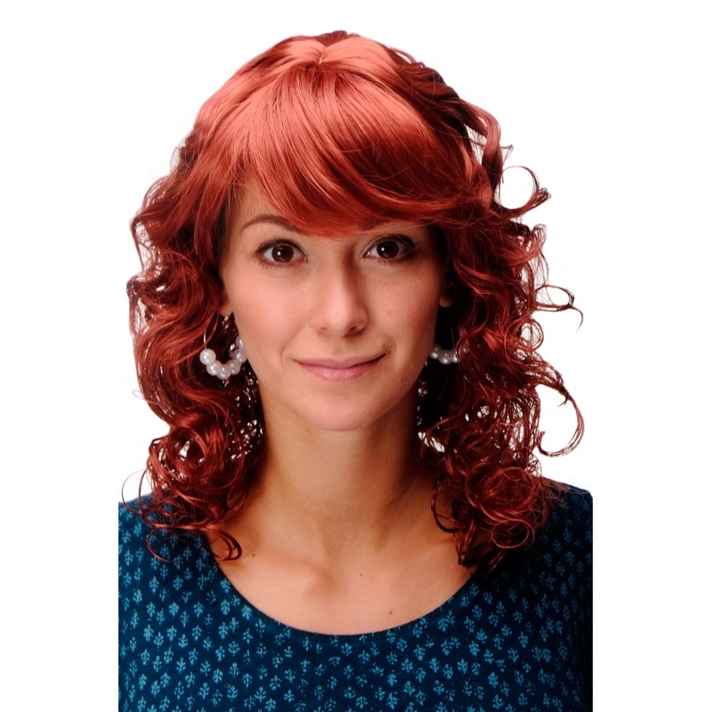 Cute Lady Wig Romantic Curls fringe parted shoulder length dark red MC008-135