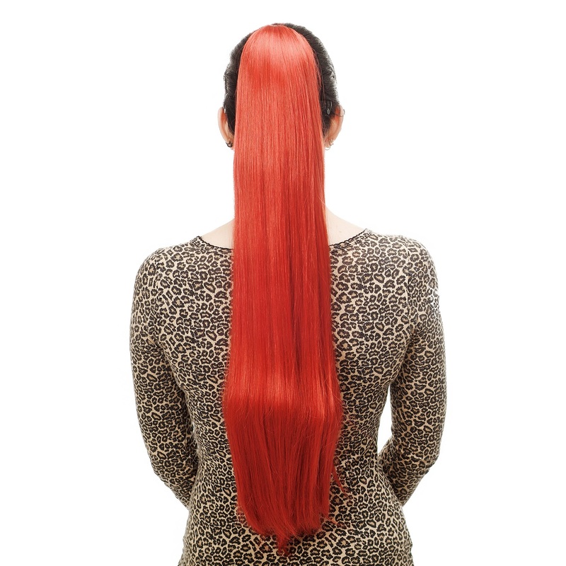 Hairpiece Ponytail Extension extremely long straight sleek bright red T113-137